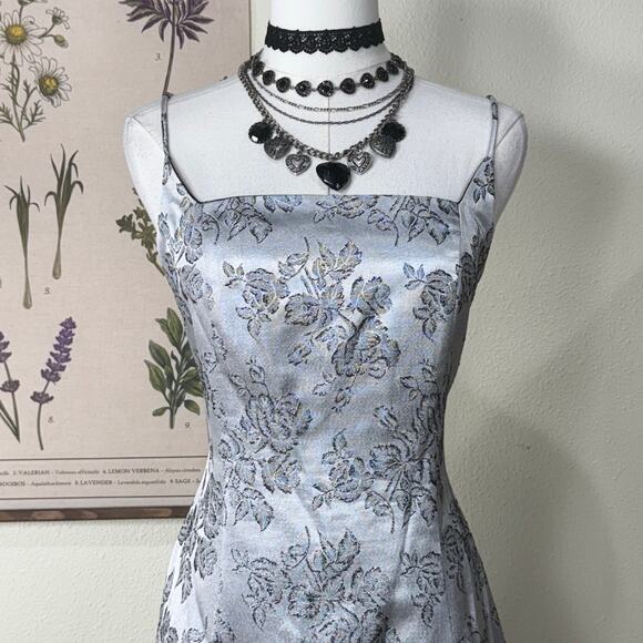 Vtg 90s Y2k Floral Lace Up Back Formal Dress Whimsigoth Romantic Goth Hoco M 7 - Picture 4 of 8